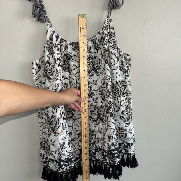 Sundance Catalog Isola Bella Tank Top Woman’s Size L White Black Fringe Tassel - Picture 6 of 9